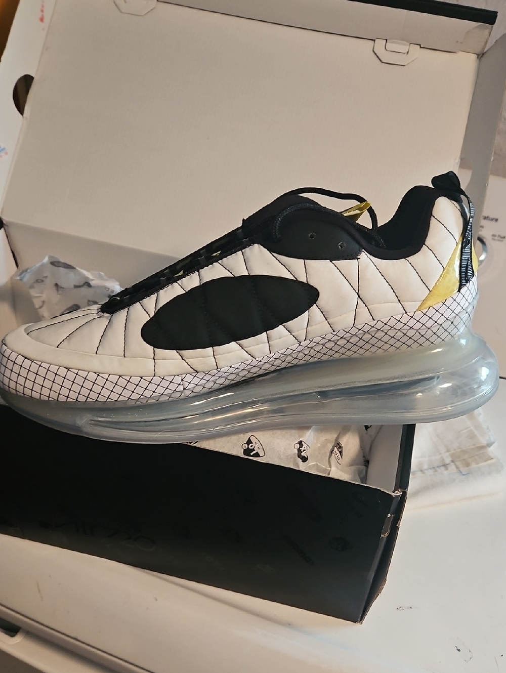 Nike Men's White Quilted Sneakers with Black and Gold Accent